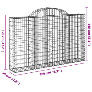 Gabionen mit Hochbogen 6 Stk. 200x30x120/140cm Verzinktes Eisen