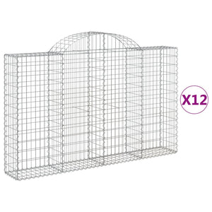 Gabionen mit Hochbogen 12Stk. 200x30x120/140cm Verzinktes Eisen