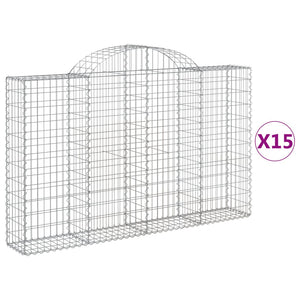 Gabionen mit Hochbogen 15Stk. 200x30x120/140cm Verzinktes Eisen