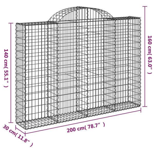 vidaXL Gabions avec arche haute 20 pcs 200x30x140/160 cm Fer galvanisé
