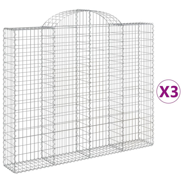 Gabionen mit Hochbogen 3 Stk. 200x30x160/180cm Verzinktes Eisen