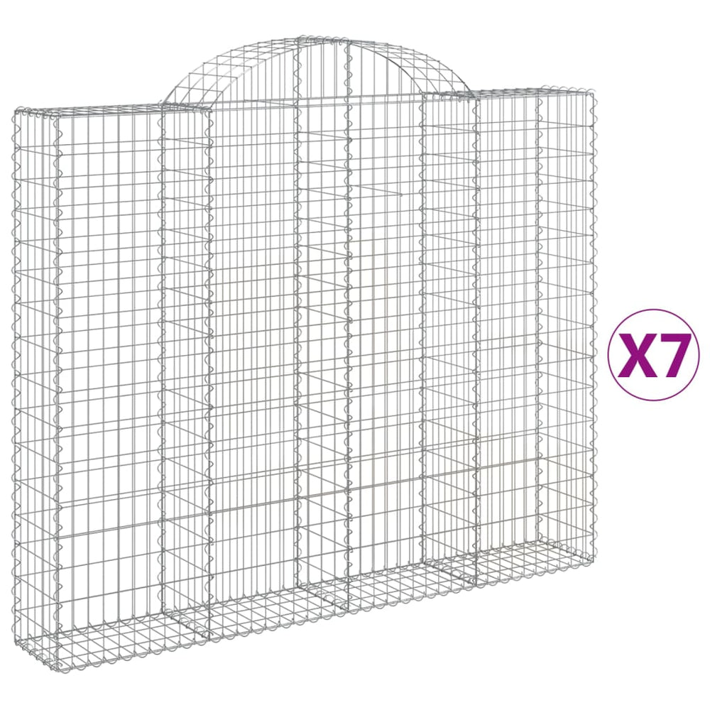 vidaXL Gabion Baskets with Arched Top 7 pcs 200x30x160/180cm Galvanized Iron