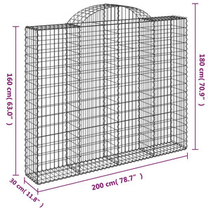Gabionen mit Hochbogen 7 Stk. 200x30x160/180cm Verzinktes Eisen