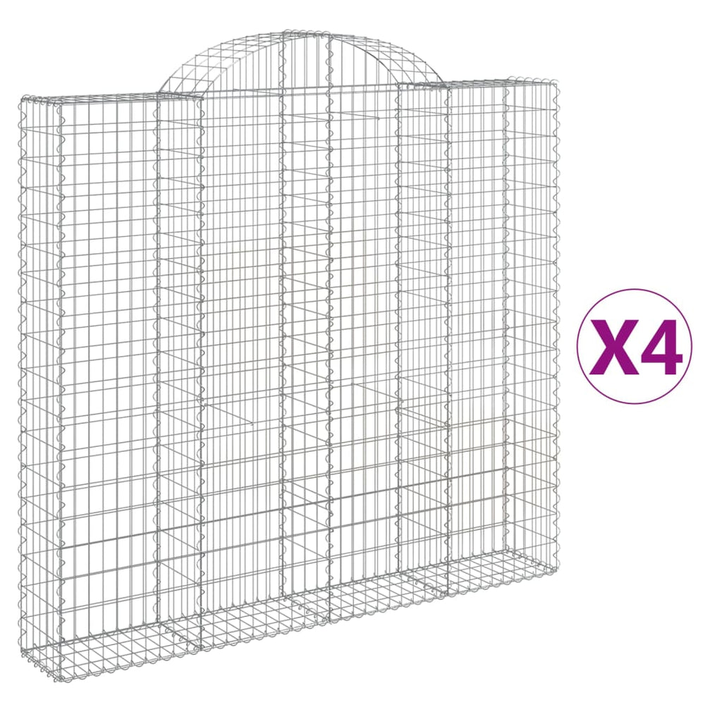 vidaXL Gabion Baskets with Arched Top 4 pcs 200x30x180/200cm Galvanized Iron