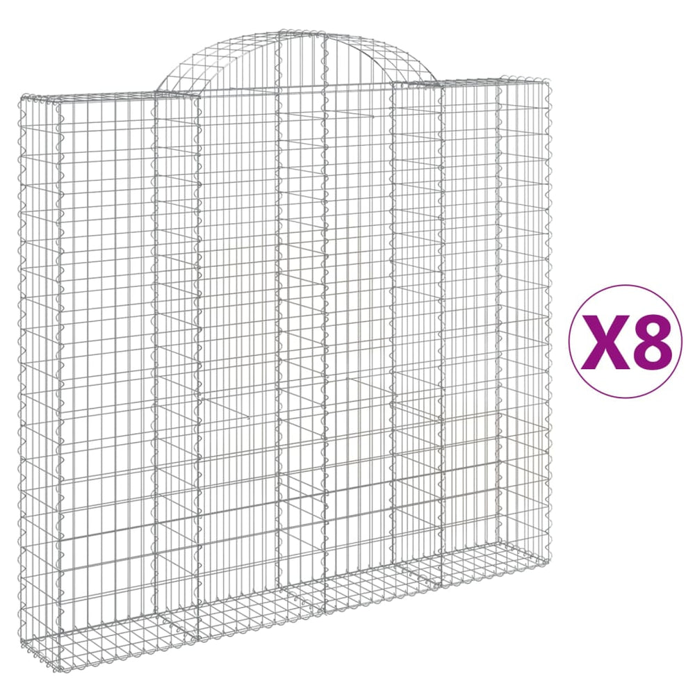 vidaXL Gabion Baskets with Arched Top 8 pcs. 200x30x180/200cm Galvanized Iron