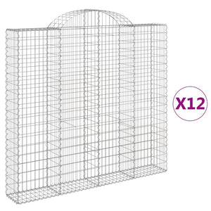 Gabionen mit Hochbogen 12Stk. 200x30x180/200cm Verzinktes Eisen