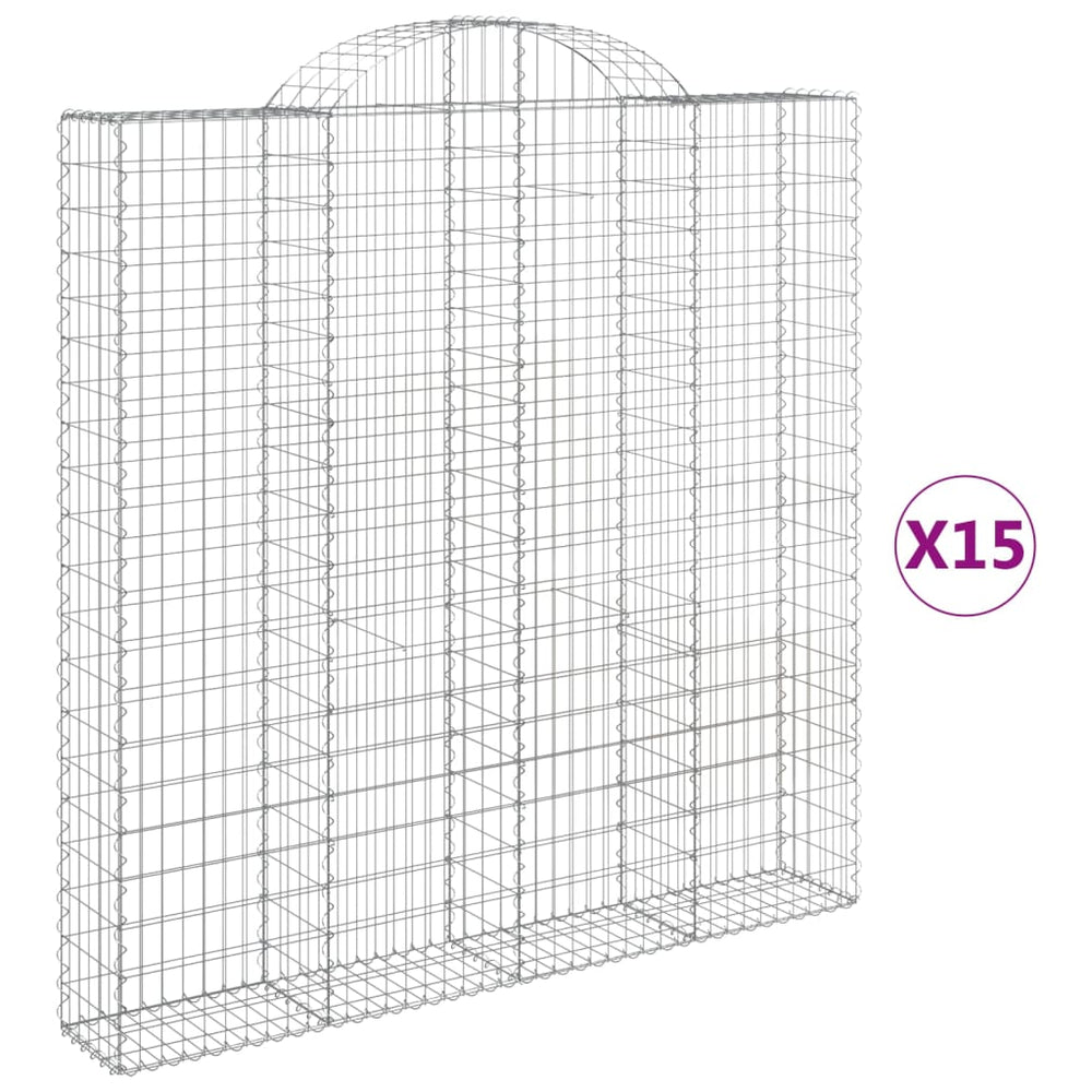 vidaXL Gabions à arche surélevée 15 pces 200x30x200/220cm Fer galvanisé