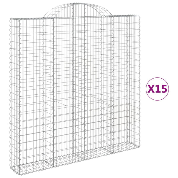 Gabionen mit Hochbogen 15 Stk 200x30x200/220cm Verzinktes Eisen