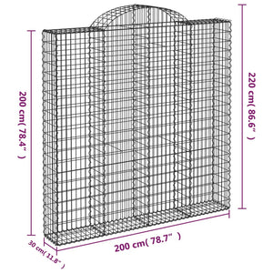 Gabionen mit Hochbogen 15 Stk 200x30x200/220cm Verzinktes Eisen
