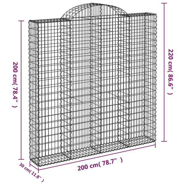 Gabionen mit Hochbogen 15 Stk 200x30x200/220cm Verzinktes Eisen