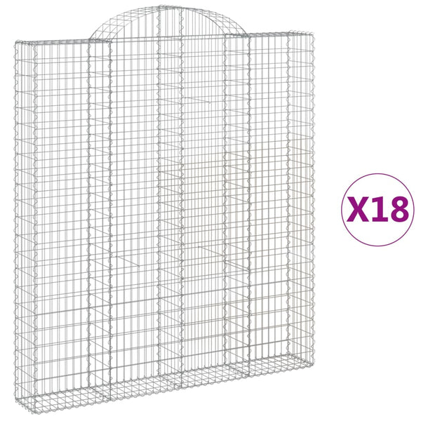 Gabionen mit Hochbogen 18 Stk 200x30x220/240cm Verzinktes Eisen