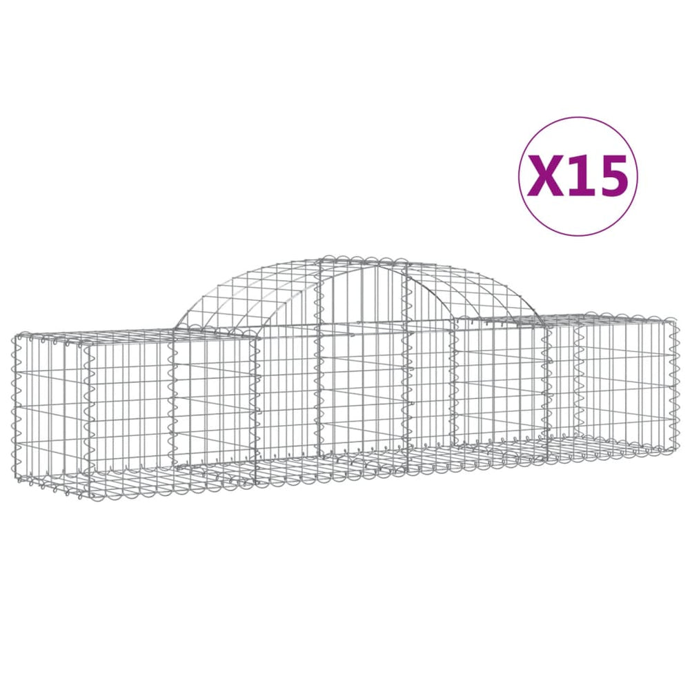 Gabionen mit Hochbogen 15 Stk. 200x50x40/60 cm Verzinktes Eisen