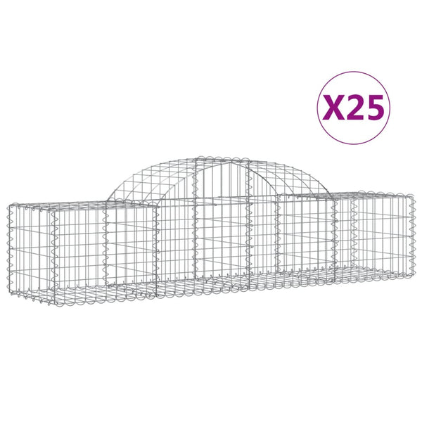 Gabionen mit Hochbogen 25 Stk. 200x50x40/60 cm Verzinktes Eisen