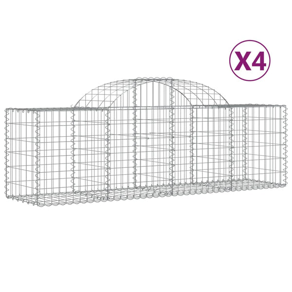 Gabionen mit Hochbogen 4 Stk. 200x50x60/80 cm Verzinktes Eisen