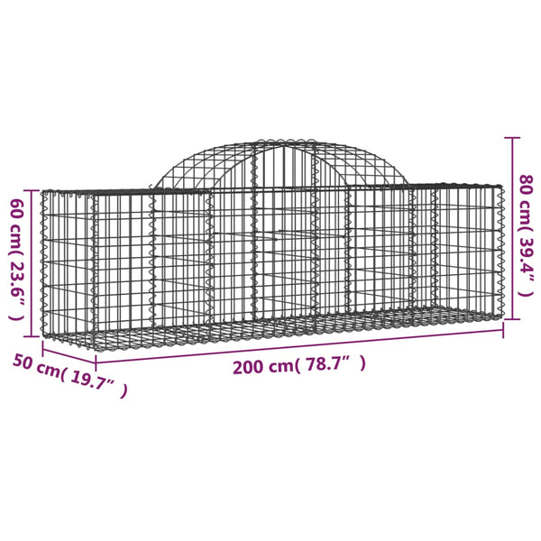 Gabionen mit Hochbogen 10 Stk. 200x50x60/80 cm Verzinktes Eisen