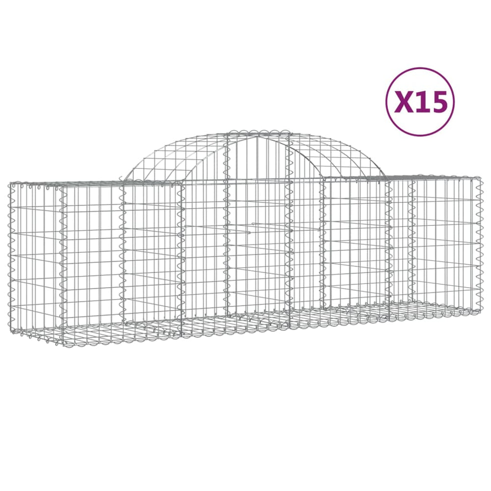 Gabionen mit Hochbogen 15 Stk. 200x50x60/80 cm Verzinktes Eisen