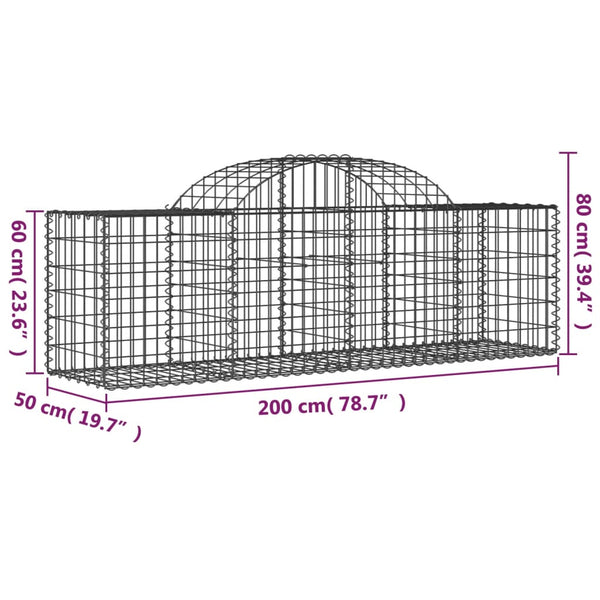 Gabionen mit Hochbogen 30 Stk. 200x50x60/80 cm Verzinktes Eisen