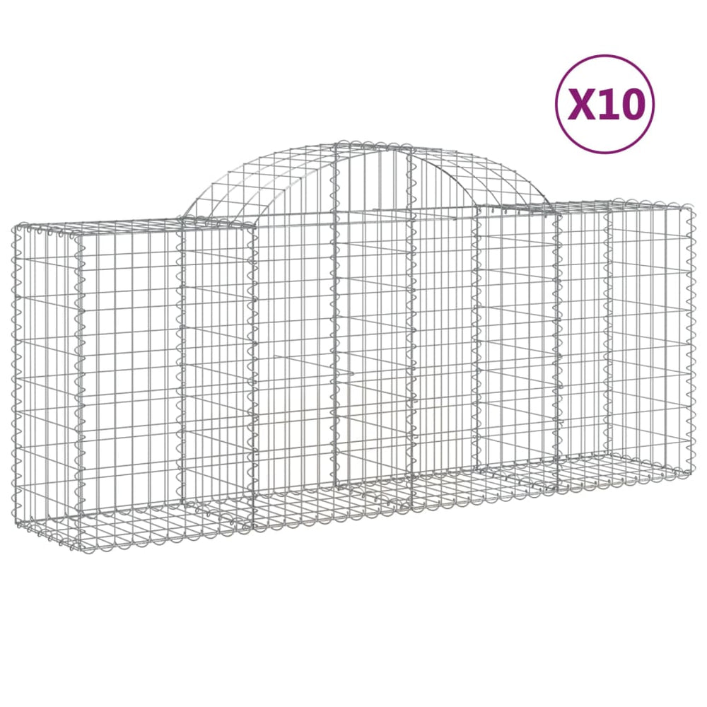 Gabionen mit Hochbogen 10 Stk. 200x50x80/100cm Verzinktes Eisen