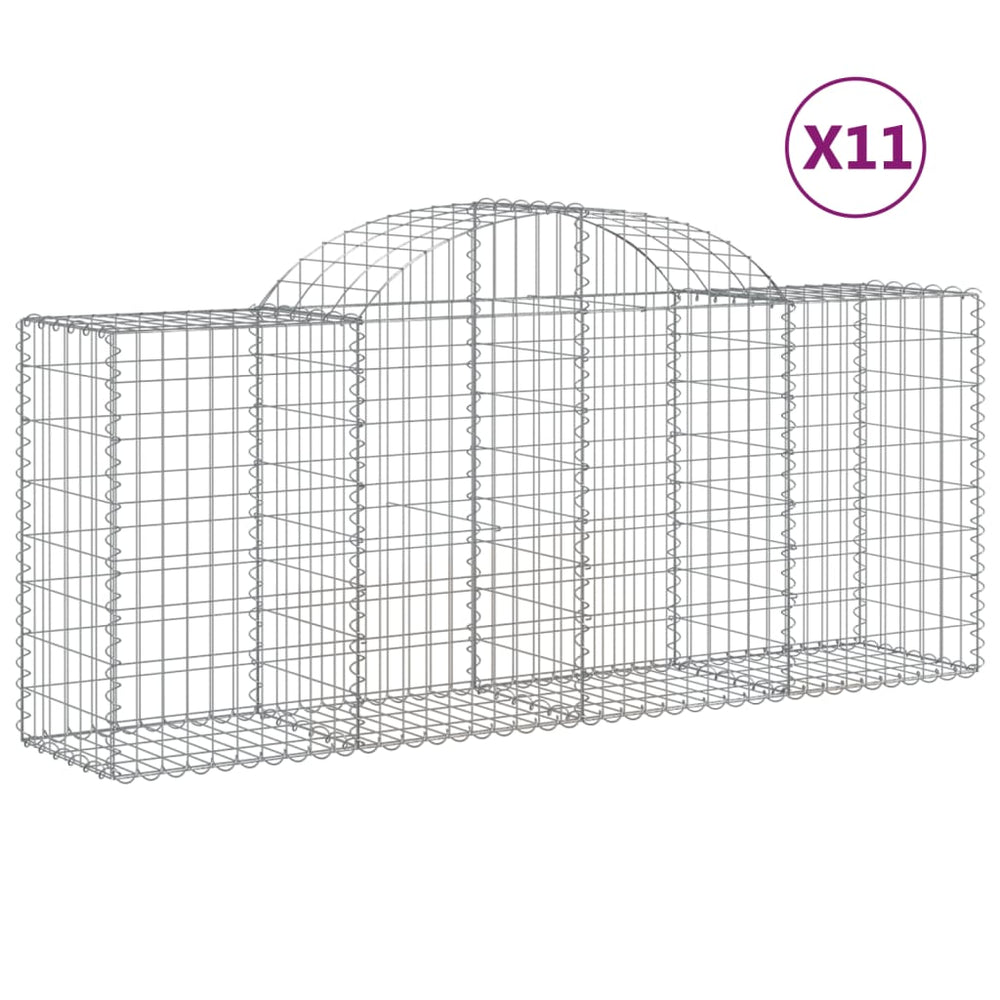 Gabionen mit Hochbogen 11 Stk. 200x50x80/100cm Verzinktes Eisen