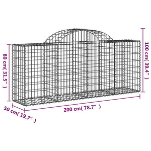 Gabionen mit Hochbogen 13 Stk. 200x50x80/100cm Verzinktes Eisen