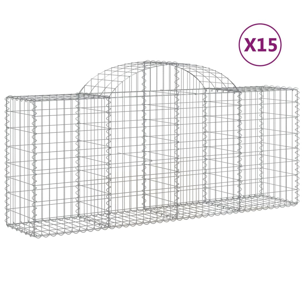 Gabionen mit Hochbogen 15 Stk. 200x50x80/100cm Verzinktes Eisen