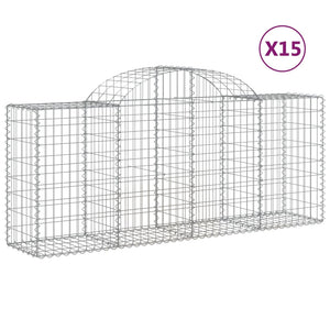 Gabionen mit Hochbogen 15 Stk. 200x50x80/100cm Verzinktes Eisen