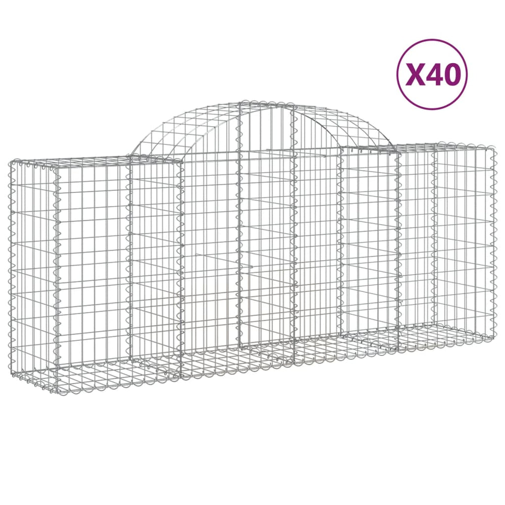 Gabionen mit Hochbogen 40 Stk. 200x50x80/100cm Verzinktes Eisen