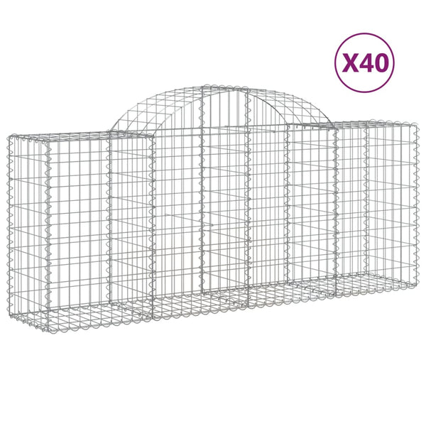 Gabionen mit Hochbogen 40 Stk. 200x50x80/100cm Verzinktes Eisen