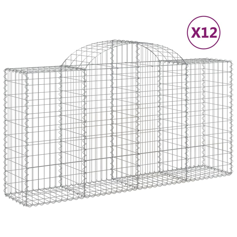 Gabionen mit Hochbogen 12 Stk 200x50x100/120cm Verzinktes Eisen