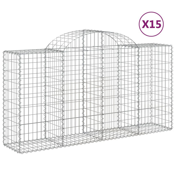 Gabionen mit Hochbogen 15 Stk 200x50x100/120cm Verzinktes Eisen