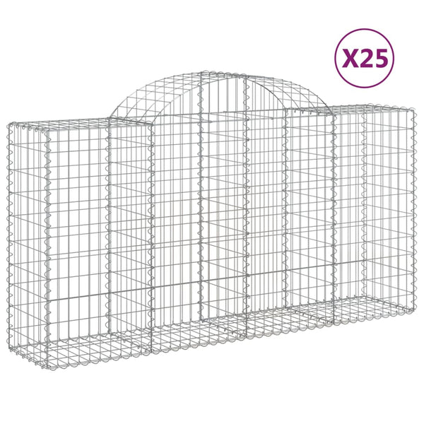 Gabionen mit Hochbogen 25 Stk 200x50x100/120cm Verzinktes Eisen