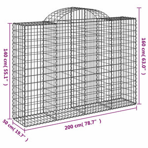 Gabionen mit Hochbogen 5 Stk. 200x50x140/160cm Verzinktes Eisen