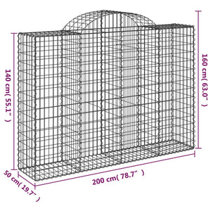 Gabionen mit Hochbogen 12Stk. 200x50x140/160cm Verzinktes Eisen