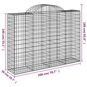 Gabionen mit Hochbogen 14Stk. 200x50x140/160cm Verzinktes Eisen