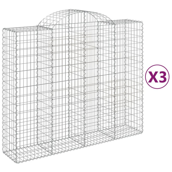 Gabionen mit Hochbogen 3 Stk. 200x50x160/180cm Verzinktes Eisen