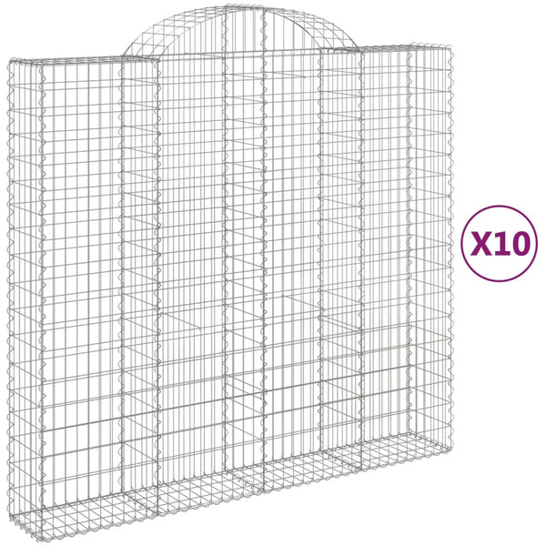 Gabionen mit Hochbogen 10Stk. 200x50x180/200cm Verzinktes Eisen