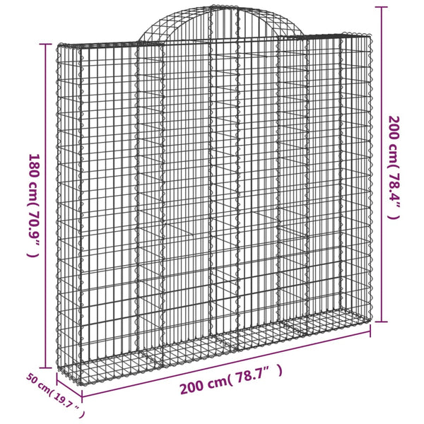 Gabionen mit Hochbogen 10Stk. 200x50x180/200cm Verzinktes Eisen