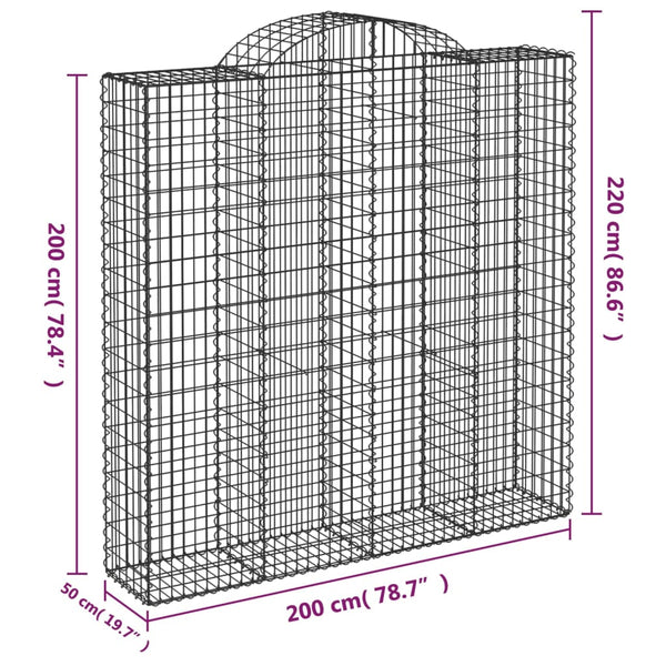 Gabionen mit Hochbogen 6 Stk. 200x50x200/220cm Verzinktes Eisen