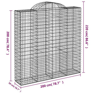 Gabionen mit Hochbogen 7 Stk. 200x50x200/220cm Verzinktes Eisen