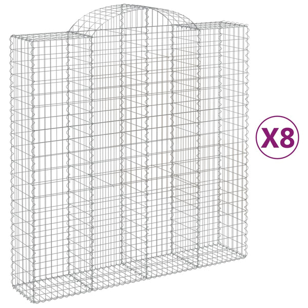 Gabionen mit Hochbogen 8 Stk. 200x50x200/220cm Verzinktes Eisen