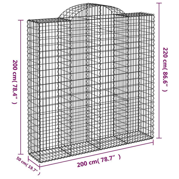 Gabionen mit Hochbogen 9 Stk. 200x50x200/220cm Verzinktes Eisen