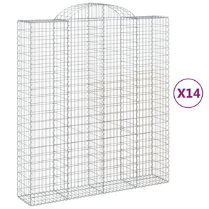 Gabionen mit Hochbogen 14Stk. 200x50x220/240cm Verzinktes Eisen