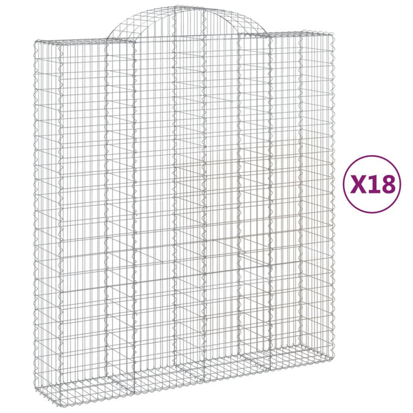 Gabionen mit Hochbogen 18Stk. 200x50x220/240cm Verzinktes Eisen