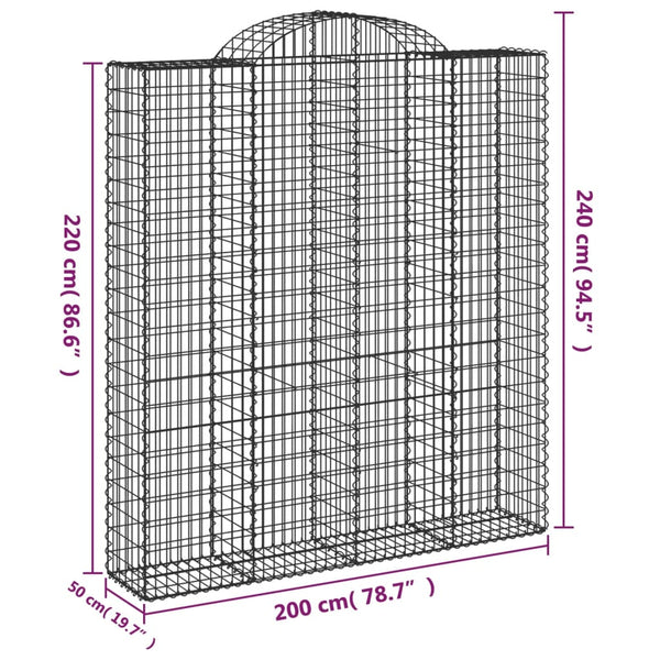 Gabionen mit Hochbogen 18Stk. 200x50x220/240cm Verzinktes Eisen