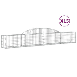 Gabionen mit Hochbogen 15 Stk. 300x30x40/60 cm Verzinktes Eisen