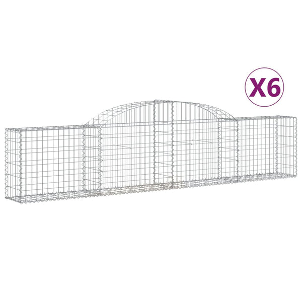 Gabionen mit Hochbogen 6 Stk. 300x30x60/80 cm Verzinktes Eisen