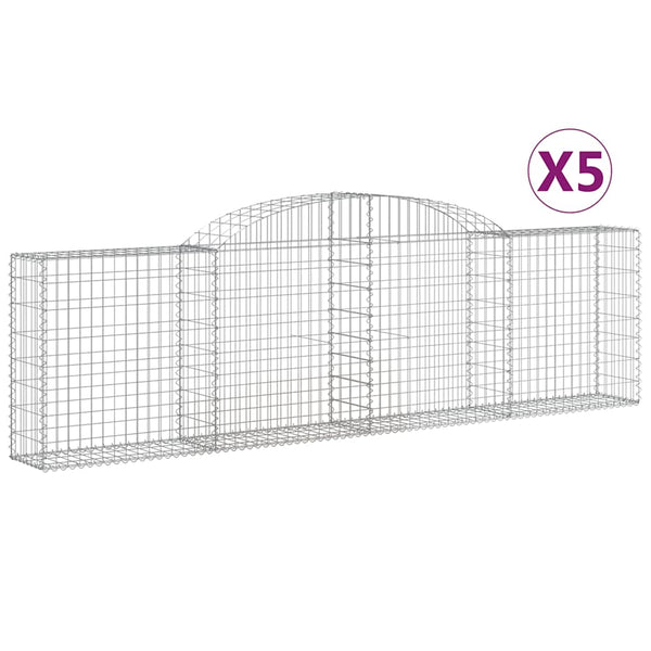 Gabionen mit Hochbogen 5 Stk. 300x30x80/100 cm Verzinktes Eisen