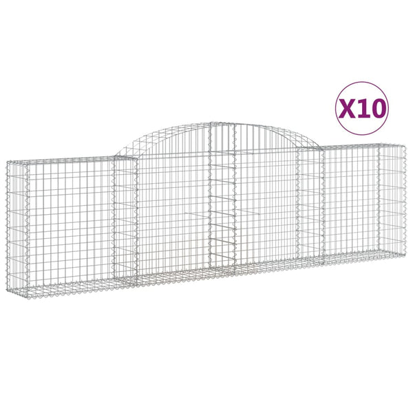 Gabionen mit Hochbogen 10 Stk. 300x30x80/100cm Verzinktes Eisen