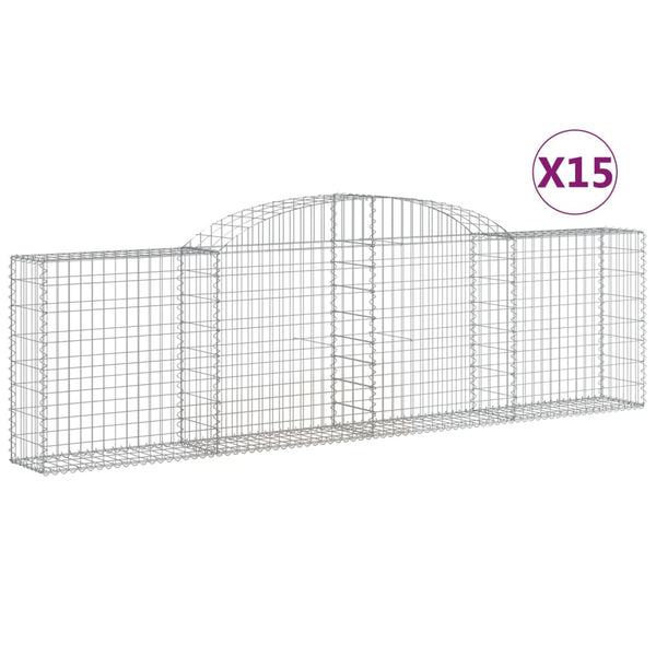 Gabionen mit Hochbogen 15 Stk. 300x30x80/100cm Verzinktes Eisen