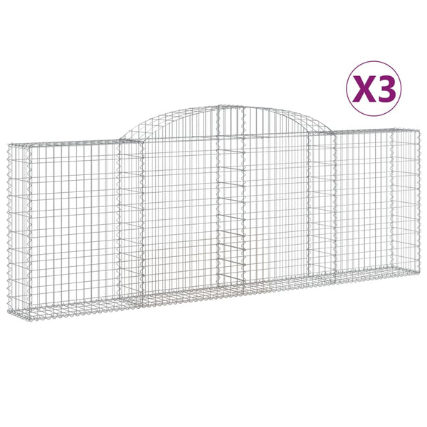 Gabionen mit Hochbogen 3 Stk. 300x30x100/120cm Verzinktes Eisen
